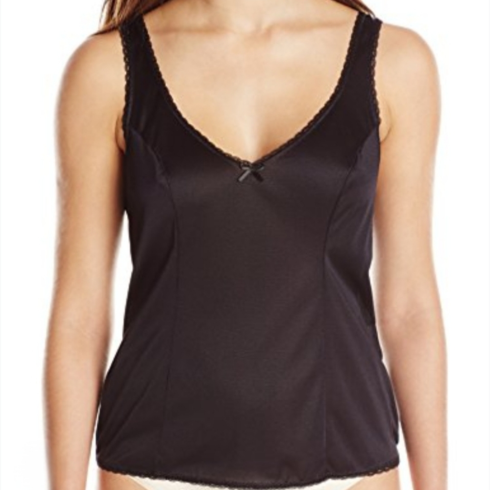 Vintage Black Camisole Lingerie Cami Top Tank Top Lace Trim Women's Size L/42